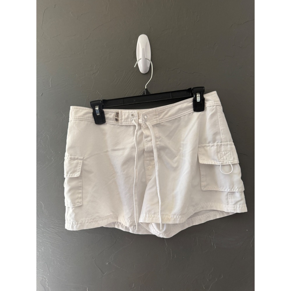 Beach Rays White Cargo Board Shorts Womens Y2k 7 Lace Up Drawstring Swim Surf
